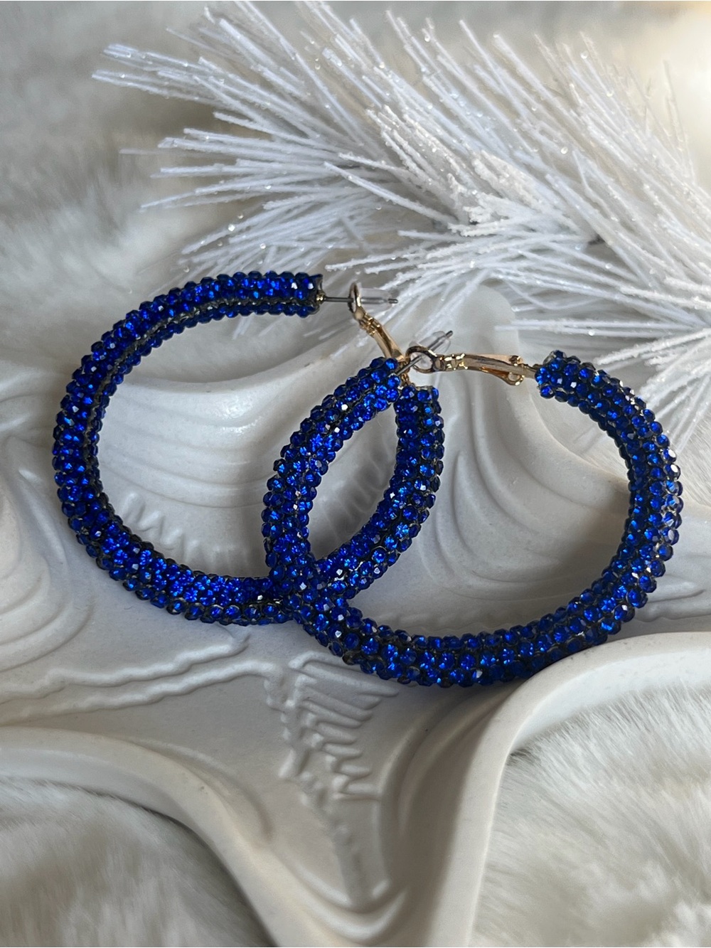 Blue Iced Crystal Hoop Earrings - Women Jewelry
